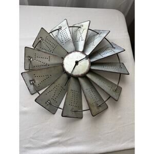 Windmill Decor Wall Clock Punched Works Metal 14.25" Rustic Battery Operated